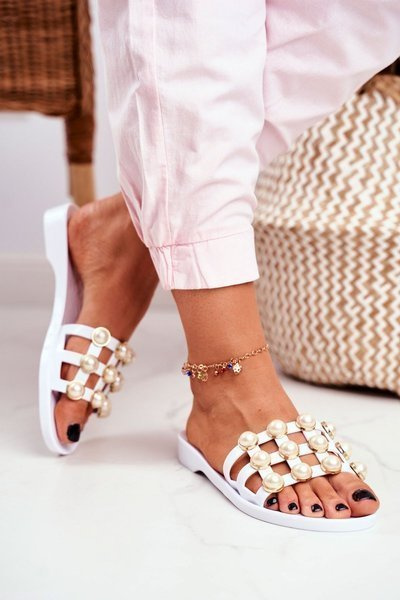 Dámské Gumové Nazouváky Bilé Drahokamy Estelle