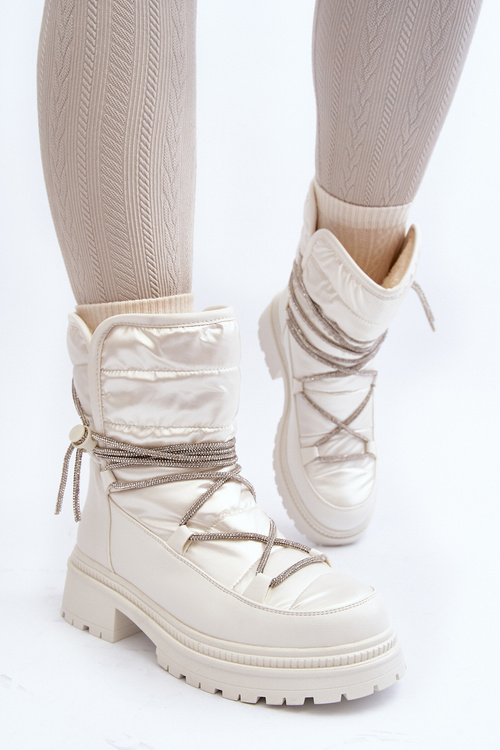 Dámske biele snehule s ozdobným viazaním Rilana