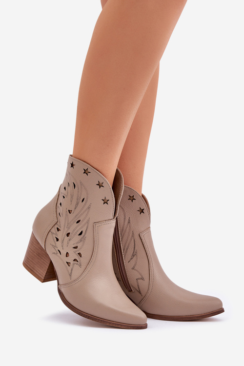 Prederavené Kožené Cowboy Čižmy Na Opätku Tmavobéžové Lewski 3613