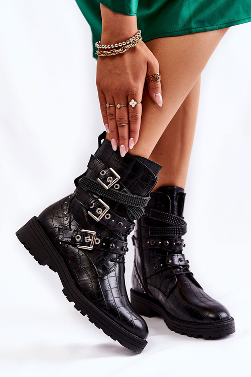 Dámské zateplené boty s proužky Hadí černé Lamberta