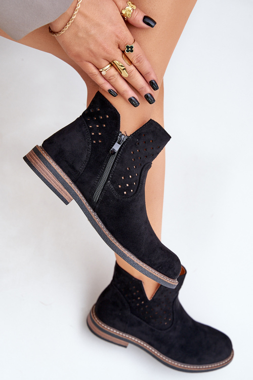 Lodičky na plochom podpätku s perforovanou špičkou čierne Elivaya