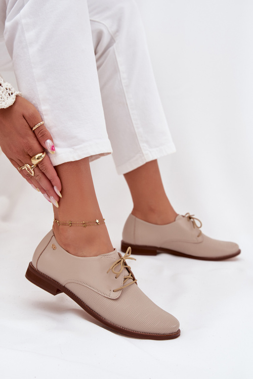 Dámske Kožené Elegantné Šnurovacie Poltopánky Zazoo 4238 Béžové