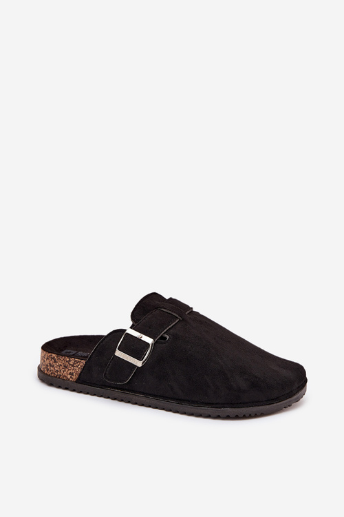 Dámské Pantofle Na Korkové Platformě Stříbrná Spona Big Star SS274736 Černé