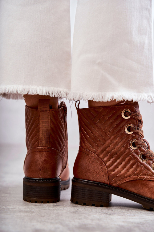 Kožené Prošívané Kozačky S Oteplením Hněde Torino