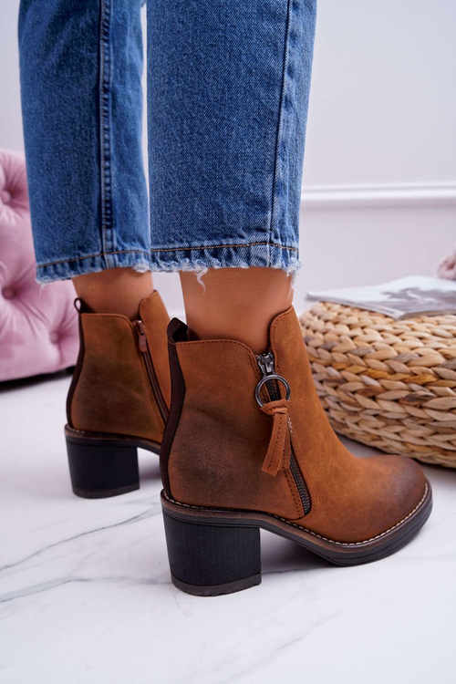 Dámské Kotníkové Boty Na Podpatku zateplené Camel Delia