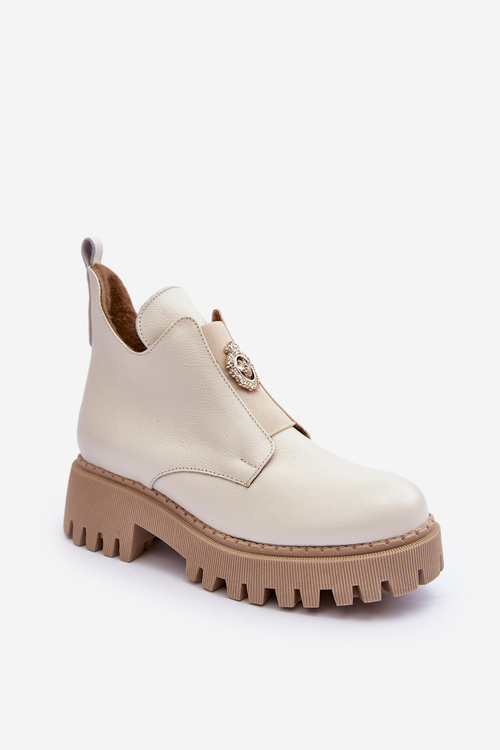 Dámske kožené topánky s dekoráciou Light Beige Lemar Lusanna