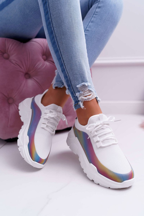 Dámská Sportovní Obuv Tlustou Podrážkou Holografické Bílé Party Up
