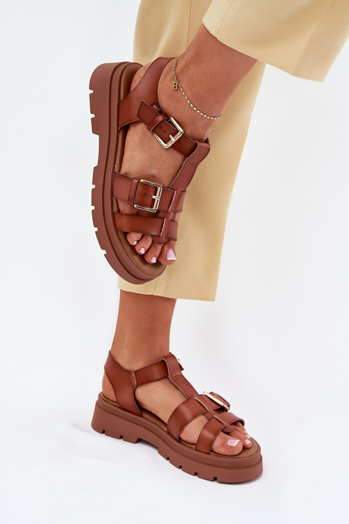 Eko Kožené Sandály Dámské S Přezkami Camel Mireza