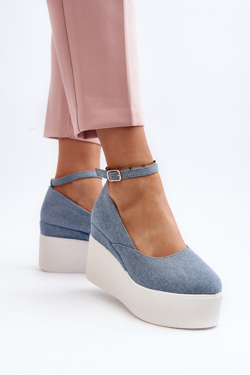 Dámské džínové espadrilky na podpatku modré Malla