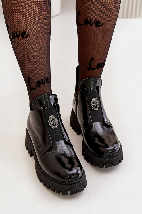 Zazoo 60451 Dámske Kožené Čižmy S Ozdobou Lakované Čierne