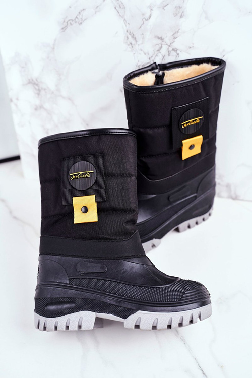 Dětské Sněhové Boty Izolované Kožešinou Černé Rubbi