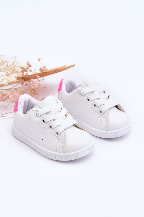 Detské športové topánky biele a neónové ružové lesklé