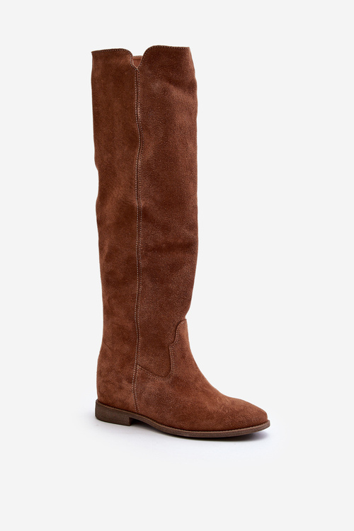 Zazoo 3407 Zamszové Kozáky po Kolena na Ploché Podrážce Černé