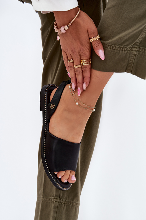 Dámske Sandále Na Plochom Opätku Eko Koža Čierne Dereka