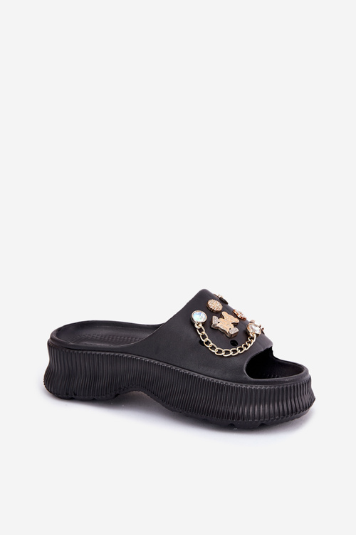 Pena Dámske Sandále So Zlatými Doplnkami Čierne Hortiana