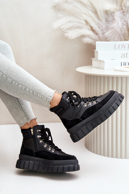 Dámské Zateplené Kotníkové Boty Na Platformě Černé Jelenia