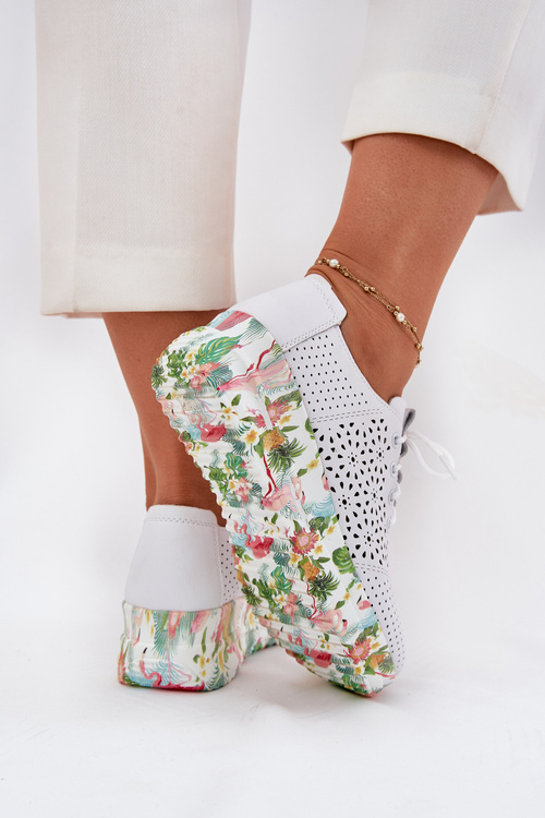 Kožené Dierkované Poltopánky Dámske Na Klíne Artiker 56C1532 Biele