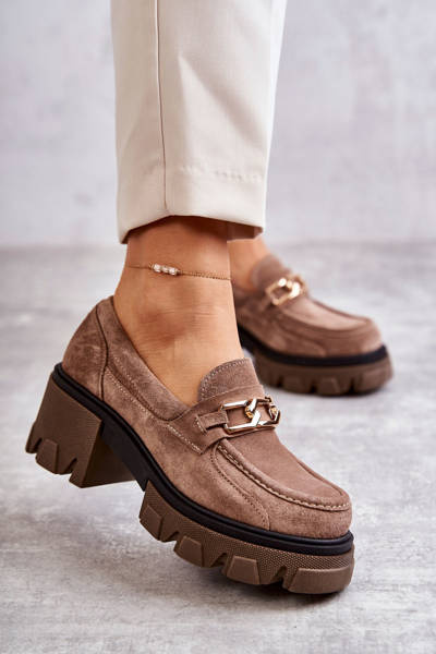 Semišové vysoké podpatky se zlato zdobením hněde Lurdes