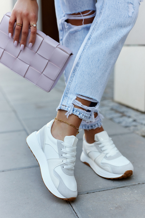 Kožená sportovní obuv vázaná bílá a Šedá Coryse