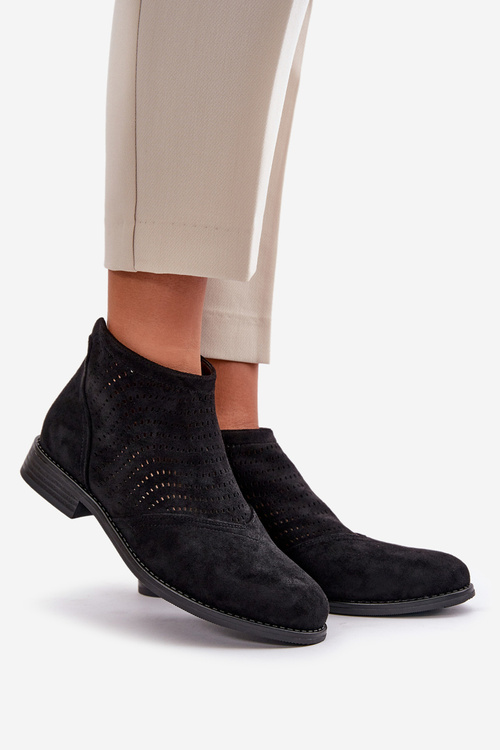 Dámské Boty Na Plochém Podpatku Vyřezávané Černé S.Barski HY42-076