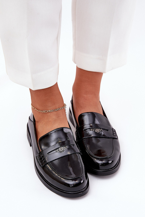 Elegantné Lakované Dámske Mokasíny Z Prírodnej Kože Vinceza 18100 Čierne