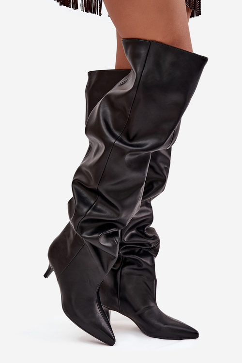 Poncho dámske čižmy na podpätku čierne Ysolienne