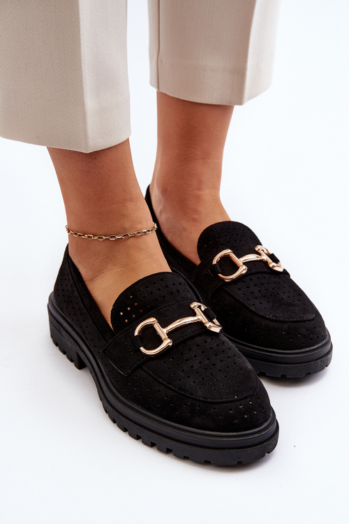 Dámské černé mokasíny s výšivkou Talesse