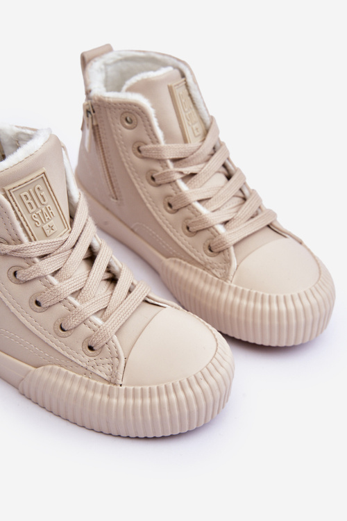 Dětské Ocieplené Tenisky Na Zip Big Star MM374012 Světle Béžové