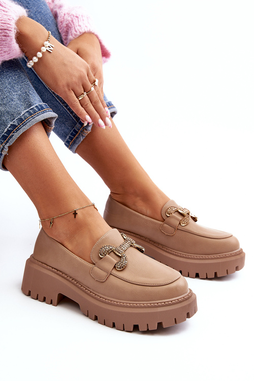 Dámské mokasíny s ozdobou tmavě béžové Gargi