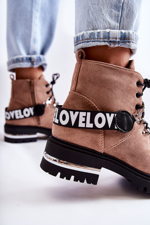 Semišové Teplé Boty S Páskem Hnědá Aurelio