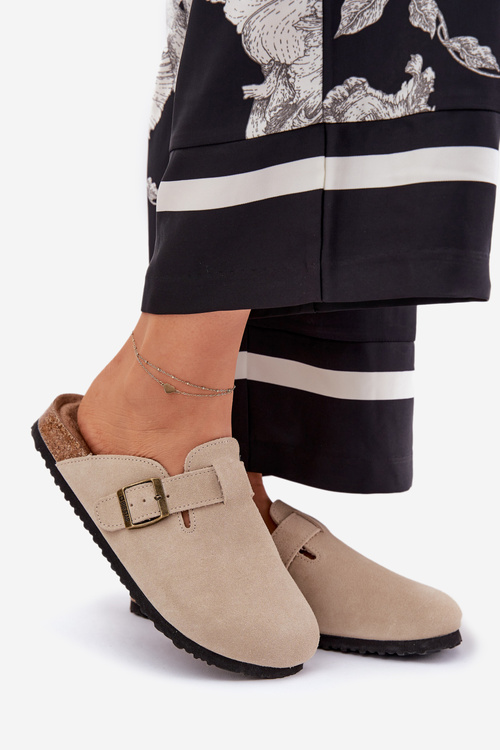 Semišové Dámské Pantofle S Přezkou Big Star RR274A385 Béžové