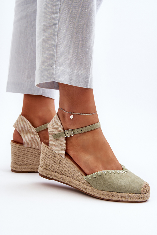 Sametové sandály espadrily na klinu s prýmkem zelené Raylin