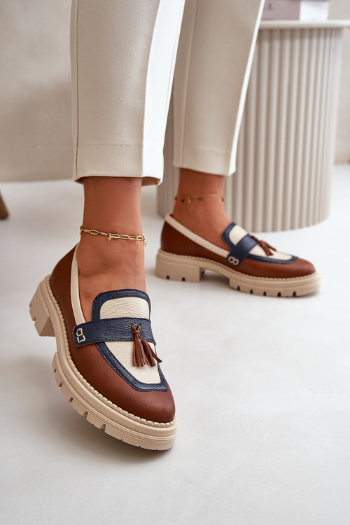 Kožené dámské mokasíny hnědé Laura Messi 2835