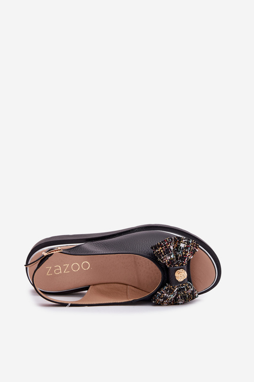 Dámské kožené sandály na klínu s mašlí Zazoo 1882 černé