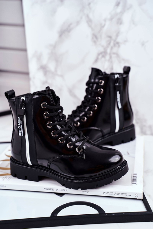 Dětské Boty zateplené Se Zipem Lakované Černé Falkon