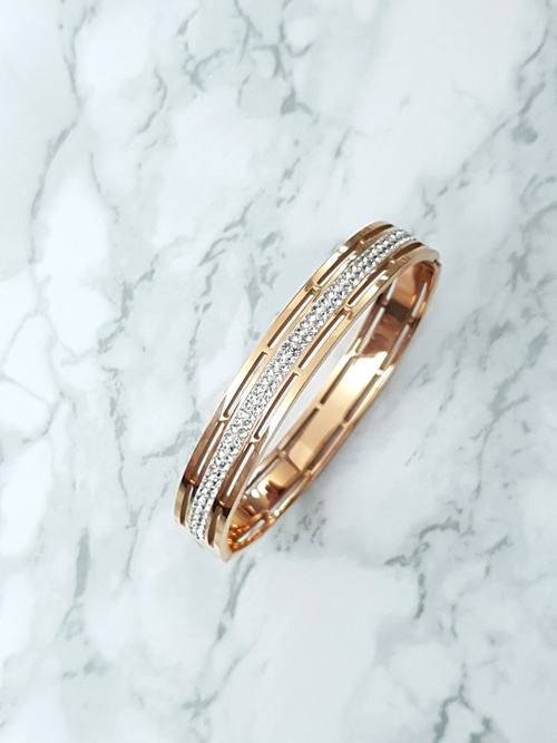 Dámsky oceľový náramok s zirkónmi Pink Gold Verne