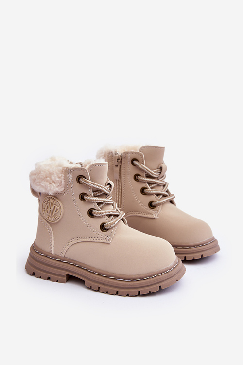 Dětské Trapery Botky na Zip s Kožušinou Bežové Marialee