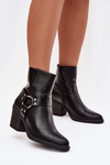 Zateplené dámské kotníkové boty na podpatku s ozdobným prvkem černé Jurelle