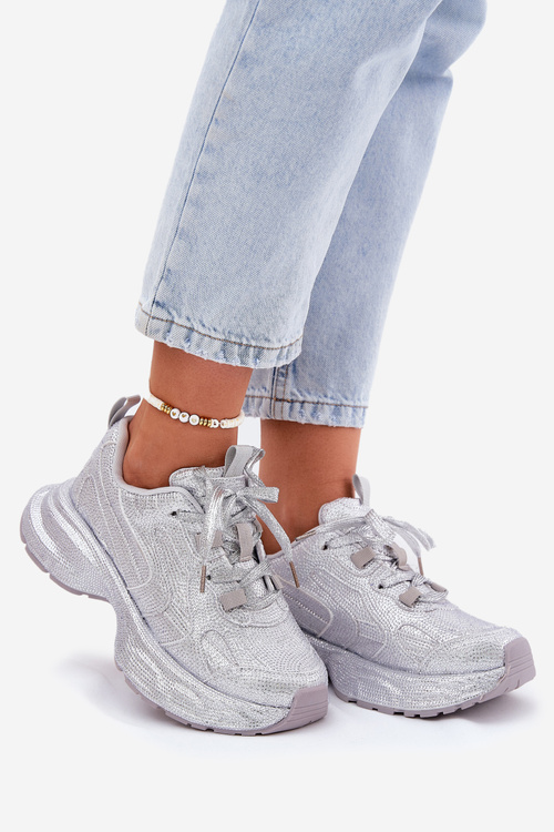 Dámské tenisky zdobené krystaly stříbrné Porrot