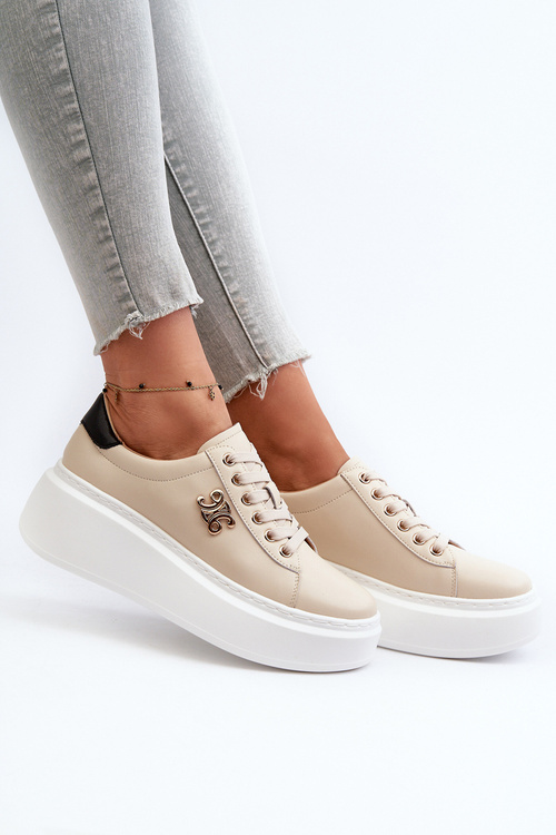 Dámské Kožené Tenisky Na Platformě Beige Pernalia