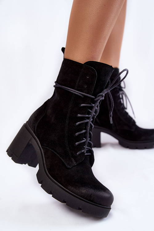 Semišové Dámské Kozačky Na Vysokém Podpatku Černe Rea