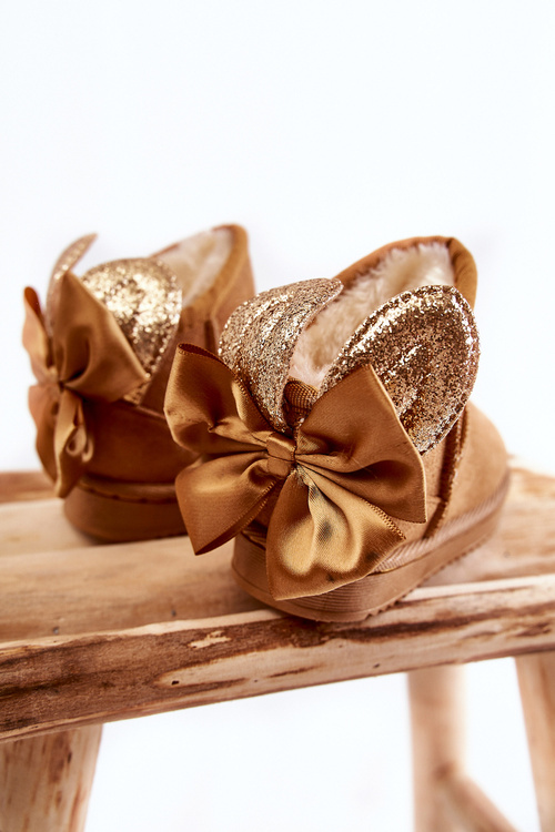 Dívčí teplé sněhule s mašlemi Velbloud Meriva