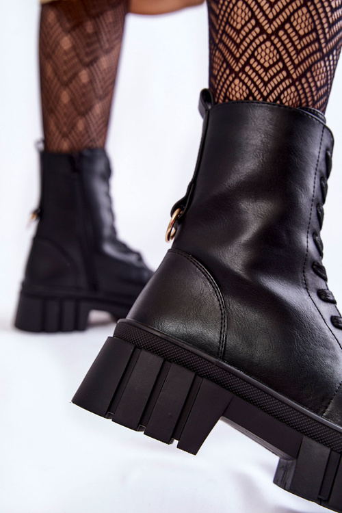 Kožené, zateplené kozačky na platformě Černé Telisa