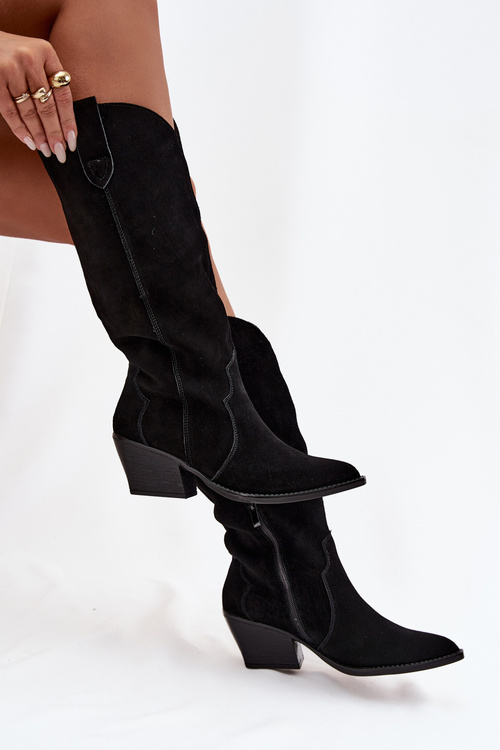 Kožené semišové čižmy dámske zateplené čierne Urselle