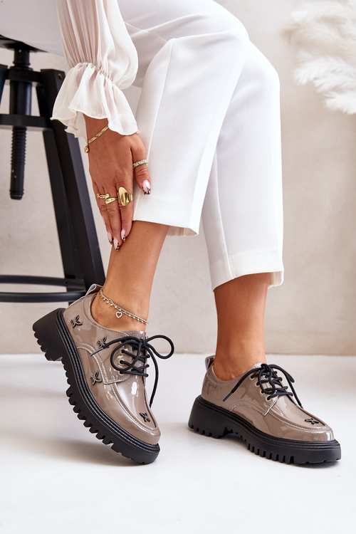 Lakované Dámske Polobotky S Ozdobami Prírodná Koža Béžová Artiker 55C1010