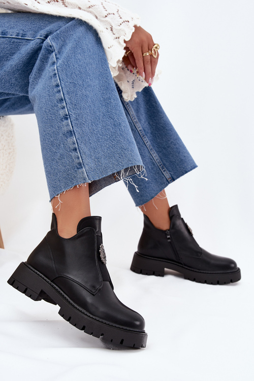 Zateplené Nízke Dámske Topánky S Ozdobou Na Zipe Čierne Lavira