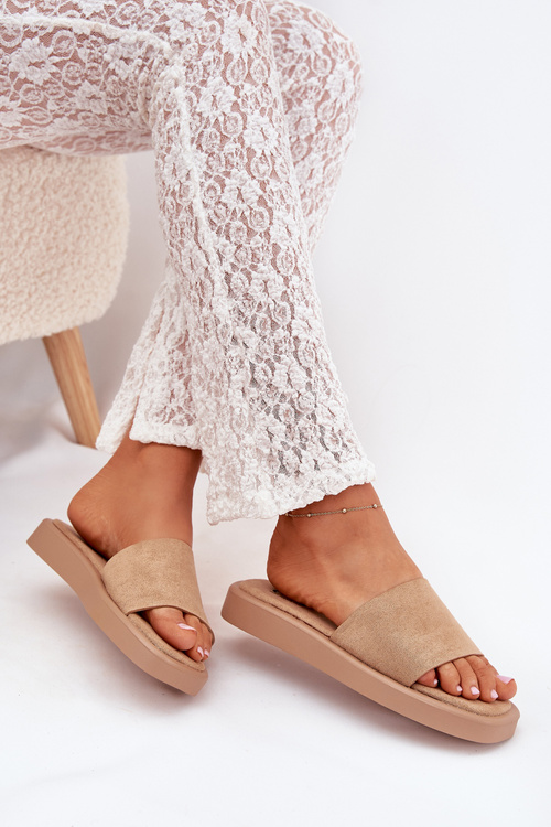 Dámské Pantofle Na Platformě Z Eko Semiše Tmavě Béžové Jorina