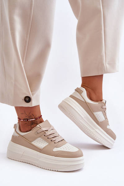 Dámské kožené sportovní boty na masivní platformě béžové Belisso