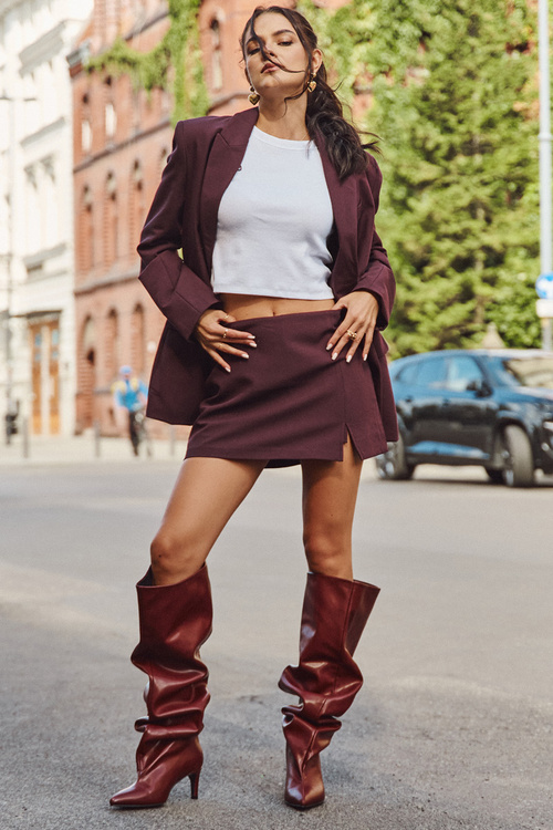 Dámské kozačky na jehlovém podpatku bez zapínání bordó Mavilla