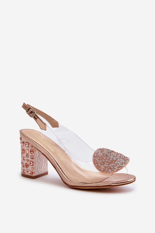 Průhledné sandály na podpatku růžové zlato D&A MR38-112